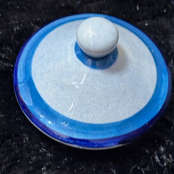 Tonala Mexican Pottery Hand-Painted Blue  Ceramic Sugar Jar Lid - Picture 4 of 8